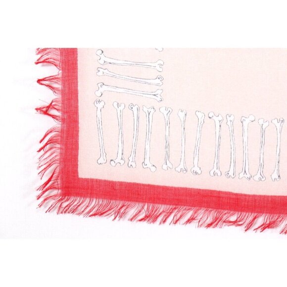 Alexander McQueen Unisex 138x138 Beige Red Skull Charm Bracelet Silk Modal Scarf - Picture 6 of 7